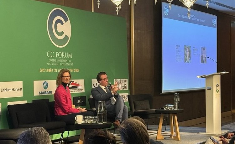 Panel discussion on stage at CC Forum London, March 2026, at the May Fair Hotel