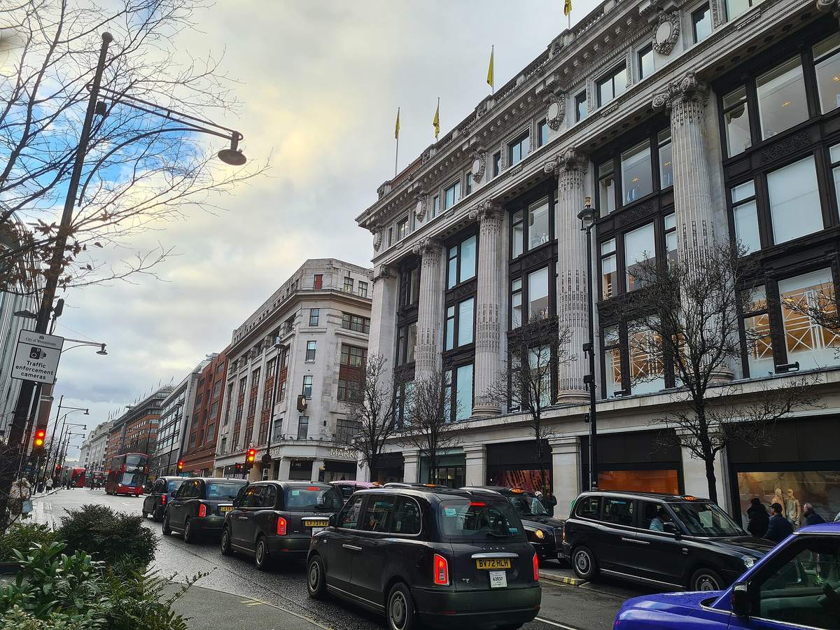 Marks & Spencer and Selfridges stores on Oxford Street in London
