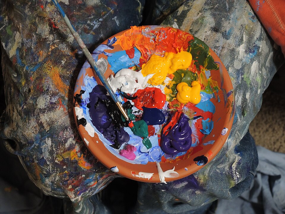 A palette of mixed oil paints